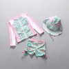 Top-Qualität 2018 neue Baby Mädchen floral Sonnencreme Badeanzug Kinder Mode Strand tragen mit Hut Langarm-Shirt + Shorts Sonnenschutzkleidung