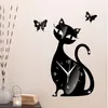 Homey Design Isowtienda Cute Cat Lustro Czarny Zegar Ścienny Nowoczesny Design Decor Watch Naklejka ścienna