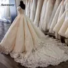 2023 Suudi Arapça vintage dantel kabarık gelinlik imparatorluk kabarık gelinlikler v yaka vestido de noiva casamento artı boyutu