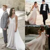 2019 Bhldn BeachウェディングドレスVネックセクシーな背中のレースアップリケスイープトレイン安いBohoのウェディングドレスラインプラスサイズのブライダルガウン