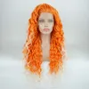 Iwona hår lockigt lång orange rot vit ombre peruk 18#3200/1001 halv hand bundet värmebeständig syntetisk spets fram peruker