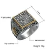 Punk Crown Pattern Mens Signet Rings Vintage Square Titanium rostfritt stål Kristallringar för män smycken