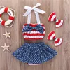 여자 아기 미국 국기 의상 INS 어린이 스타 줄무늬 정장 2018 여름 부티크 아이 의류 세트 C4304