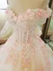 Abendkleider Lange Partykleid Blumen Lace Up Zurück Elegantes Ballkleid aus Schulter Verlobungskleid Reales Bild 2019