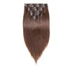 Extensions de cheveux naturels brésiliens Remy lisses avec clips, 10 pouces, 24 pouces, fabriqués à la Machine, 9 pièces, 100 grammes, 2 bruns les plus foncés9630950