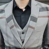 5XL Formal Dress Grey Mens Wool Suits Mens Vintage Suits Plaid 3 Piece Suit Men Heren Kostuums 3 Delig Trajes Formales De Hombre