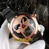 46MM Bubble Skull Head Automatic Tourbillon Blue/Black Dial Mens Watch Rose Gold Leather Strap High Quality Wristwatches