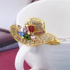 3Colors Fashion Hats Rhinestone Pin Brooch Designer Brooches Badge Metal Enamel Pin Broche Women Luxury Jewelry Party Decoration