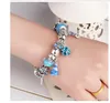 925 Sterling Silver Blue Charm Bead fit European Pandora Bracelets for Women Cinderella Crystal Shoe Charm Beads Snake Chain Fashion Jewelry