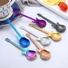 Novel Guitar Coffee Dessert Scoop Stir Spoon 304 Stainless Steel Rainbow Color Tableware Music Bar Party Favor 7 pcs/lot DEC414