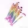 3Colors Mermaid Makeup Brushes 10pcs Beauty Make up Set Colorful Gradient 3D Line Eye Brush gift 50