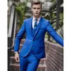 Royal Blue 3 Piece Suit Men Wedding Tuxedos Bardegroom Groomsmen Garnitury Mężczyźni Business Party Prom Blazer (Kurtka + Spodnie + Łuki krawat + kamizelka) 1251