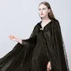 Groothandel- Steampunk Gothic Black Lange Kant Hooded Cloak Cape voor Dames Donkere Halloween Wizard Kostuum Volledige Lengte Heks Trench
