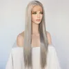 Perruque Lace Front wig synthétique lisse gris argenté, cheveux résistants à la chaleur, maquillage quotidien, perruque de fête pour cadeau de vacances