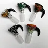 Tazón de vidrio embriagador de 14 mm Macho con mango Hermosa diapositiva de color 14,4 mm Accesorios para fumar para Bubbler Ash Catcher Bong Bowls