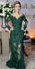 Glamorous Emerald Green Evening Dresses Fashion Lace Applique Long Sleeve Mermaid Prom Dress Custom Made See Through Tulle Long Evening Gown