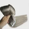 18"20"22"24" Silver Gray Brazilian Tape Hair Extensions PU Skin Weft MRS Hair 200g Tape In Hair Extensions 80 pieces Gray Human 10"-26"
