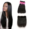 Rak mänskligt hårbuntar med frontal Billiga brasilianska Virgin Hair Weave 3 buntar med 13x4 spets frontal naturlig färg hår förlängning