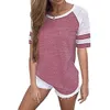 Plus Size S-5XL Dames Crew Hals T-shirt Zomer 2018 Contrast Kleur Korte Mouwen Los Casual T-shirt Tops Gratis verzending