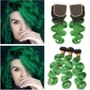 1B / Verde Ombre Malaio Virgem Do Corpo Do Cabelo Humano Onda Tece 3 Pacotes com 4x4 Dois Tons Ombre Verde Fechamento Dianteiro Do Laço 4 Pcs Lote