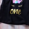 Crianças da criança Do Bebê Menina Unicórnio Roupas set Dos Desenhos Animados Colete camiseta Lantejoulas bow Shorts Outfits traje de aniversário para meninas