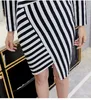 2018 lente klassieke gestreepte asymmetrische vrouw jurk mode lange mouw knie vrouwelijke jurk Koreaanse stijl hot sales d82402a