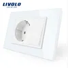 Livolo 16A Wall Power Socket with one push button switch, White/Black Crystal Glass Panel, AC 110~250V , VL-C9C1EU1K-11/12