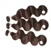 チョコレートブラウンブラジル人の人間の髪は、正面波で3つのバンドルを織ります4ダークブラウンヘアバンドル取引13x4レースFronta5410913