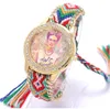 Rainbow Genebra Assista Mulheres Vintage Hippie Mexican Rhinestone Style Dial Dial Fridas Fashion Wristwatch Chain Braid Reloj5046305