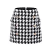 Premium New Style Toppkvalitet Original Design Kvinnors Dubbelbröst Klassisk Skirt Metall Buckles Houndstooth Tweed Paket Hip Miniskirt