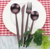 Roestvrijstalen bestek Gouden bestek Set Black Servies Servies Draagbare Outdoor Lorpen Western Restaurant Bar Keuken Diner Tool