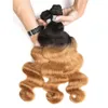 Tissages de cheveux humains bicolores avec fermeture en dentelle Racine foncée Tissages de cheveux vierges brésiliens avec fermeture en dentelle 4Pcs / Lot Extensions de cheveux Ombre