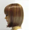 Venda quente Fashion Curto Brown Loira Straight Bangs Bob Mulheres Wig Wigs + Cap