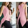 New Women Asymmetry O Neck Tank Top Summer Split Sleeveless Vest Blouse Ladies Fashion Long Irregular T Shirt Tops