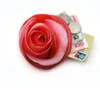 Creative 3D-utskrift Rose Flower Coin Purse Mini Mjuk Tyg Liten plånbokskort Väska för tjejer Kye Case Money Bag