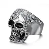 Punk Vintage Stainless Steel Skull Ring for Men Antique Silver Color Zircon Mens Rings Hip Hop Male Jewelry