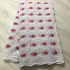 5Yards/pc Beautiful white african milk silk lace and red fower embroidery french mesh lace fabric for dress BM10-3