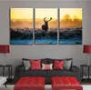 Scenery 3 Panels Sunset Wall Art Poster Deer Animal Canvas Picture Bedroom Home Decoration No Frame