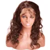 4 Medium Brown Peruansk Virgin Human Hair Bundles Body Wave With 360 Stängning 225x4x2 Chocolate Brown 360 Full Spets Front med 3862621