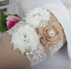 Champagne Bridal Leg Garters Chiffon Handmade Flowers Prom Garter Bridal Wedding Garter Belt 2 Pieces set Lace Rhinestones In Stock Cheap