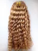 Brasilianska Remy Curly Hair Weft Clip in Human Extensions Dark Blonde 270# Färg 9 st/set6151833