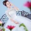 Echte foto trouwjurken 2018 hoge nek koreaanse stijl rode romantische bruid prinses kant met gouden borduurwerk vestido de novia