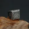 Punk Crown Pattern Mens Signet Rings Vintage Square Titanium rostfritt stål Kristallringar för män smycken5512514