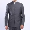 Mens Gray Tunic Suit Jacket Mandarin Collar Single Breasted Chinese Traditional Style Stand Collar Coat320p