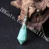 1 PC Faceted Amazonite Crystal Bullet Point Wisiorek Wahadło Naszyjnik W / Naturalne Koraliki Amazonite Antique Bronze Bail Łańcuch Reiki Chakra Wicca