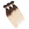 Bundles de tissage de cheveux humains malaisiens brun moyen et blond à deux tons avec fermeture avant en dentelle 4x4 droite 4 613 extensions de cheveux ombrés