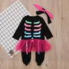 Ensemble barboteuse d'halloween pour bébés garçons et filles, combinaisons à os noirs + bandeau/casquettes, 2 pièces, tenues INS pour enfants, Z11, 2018