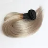 Grey Hair Weave T1B / gris Ombre Brazilian Straight 1 PCS Paquetes de cabello humano Double Weft Remy Hair Weave Bundles 100G