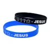 100 pezzi Love Sad Pray Jesus Bracciale in gomma siliconica Regalo promozionale di fede religiosa nera e blu