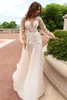 Abiti da sposa economici Bohemian Country Garden Plugging Top Illusion Floral Flower Beach Abito da sposa puff Manica lunga Organza robes de mariée